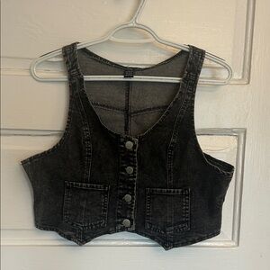 SHEIN Black Denim Button-Up cropped vest